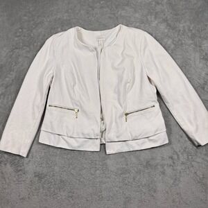 Chico's Ivory Ponte Knit Open Front Jacket Women's 2 Medium Zip Pockets Long Sle